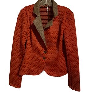 Free people quilted diamond buttoned orange brown blazer jacket ladies medium